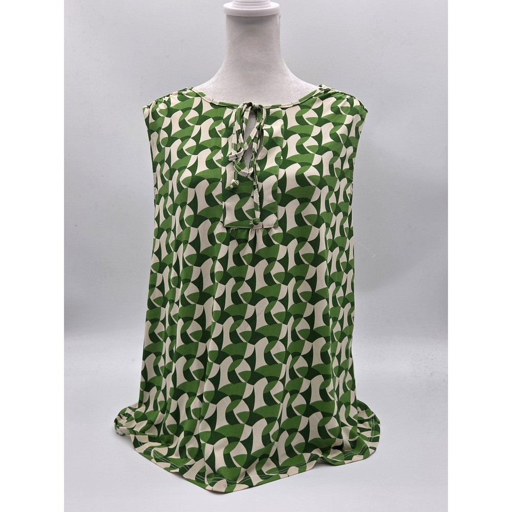 Beacon Apparel Women's M Green Geometric Sleeveless Tie Neck Top 101-442